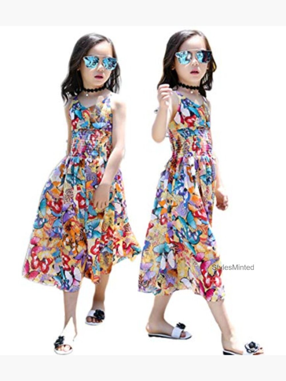 Toddler Girl Bohemian Chiffon Beach Dress Jumpsuit Floral Summer Hawaii Style - Picture 2 of 3
